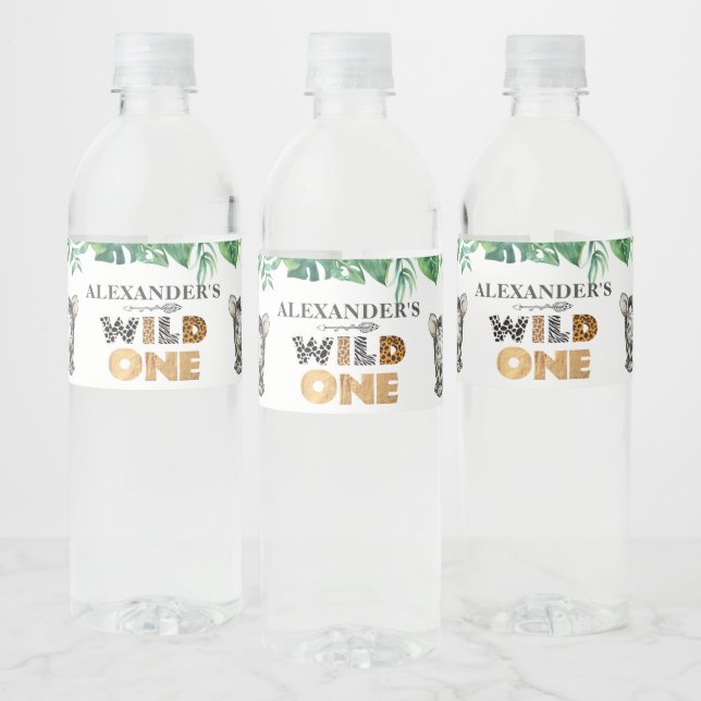 Wild One Safari Animal 1st Birthday Water Bottle L Water Bottle Label (Bottles)