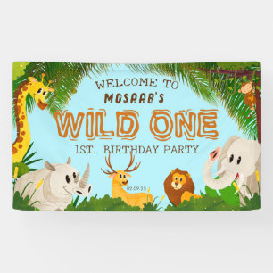 Wild One Safari Animal 1st birthday Welcome Banner