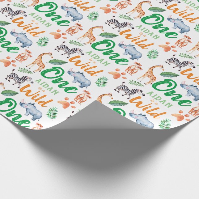 Wild One Safari Animal 1st Birthday Wild Things Wrapping Paper (Corner)