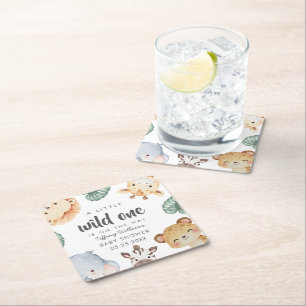 Wild One Safari Animal Baby Shower Decor Square Paper Coaster
