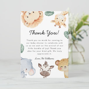 Wild One Safari Animal Baby Shower Decor Thank You Card