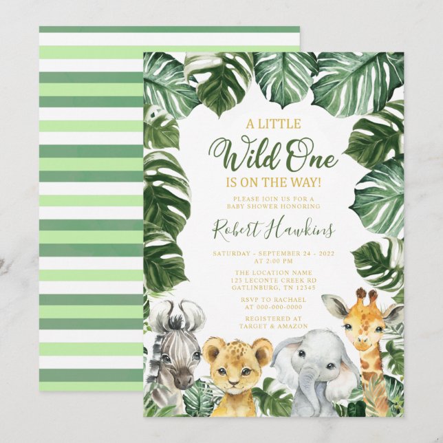 Wild One Safari Animal Baby Shower Invitation (Front/Back)