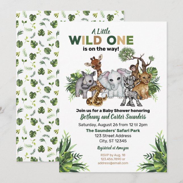Wild One Safari Animal Baby Shower Invitation (Front/Back)