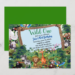 Wild One Safari Animal Birthday Party Invitation