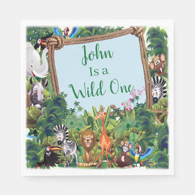 Wild One Safari Animal Birthday Party Napkin (Front)