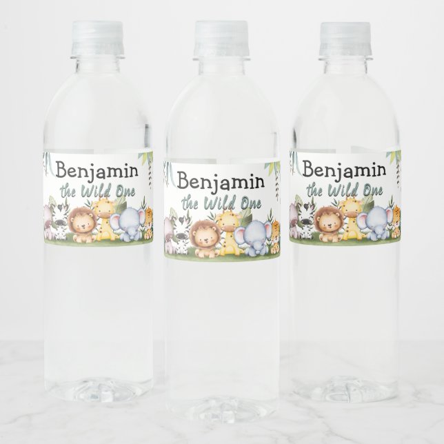 Wild One Safari Animal Birthday Water Bottle Label (Bottles)