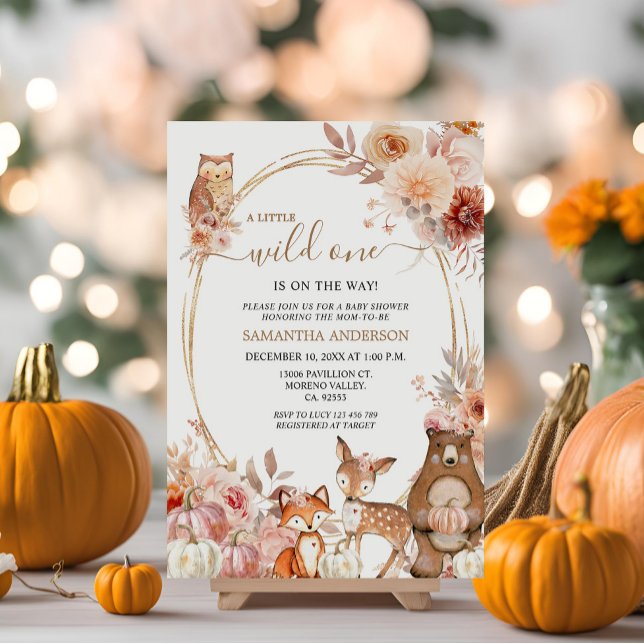  Wild One Safari Animal Fall Pumpkin Baby Shower Invitation (Creator Uploaded)