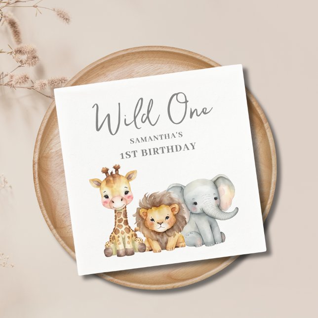 Wild One Safari Animal First Birthday Napkin (Creator Uploaded)