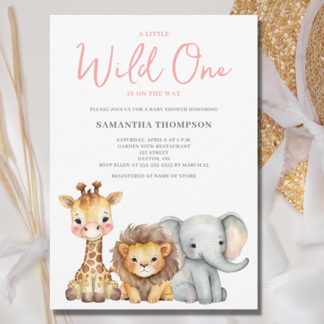 Wild One Safari Animal Girl Baby Shower  Invitation (Creator Uploaded)