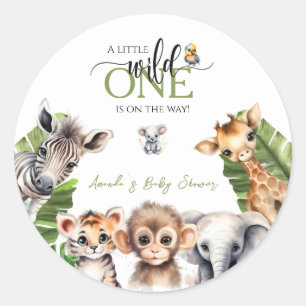 Wild One Safari Animal Jungle Baby Shower Classic Round Sticker