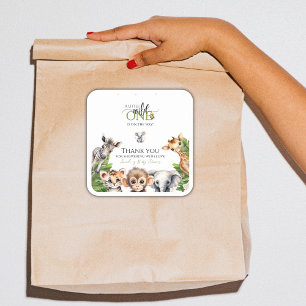 Wild One Safari Animal Jungle Baby Shower Favour Square Sticker