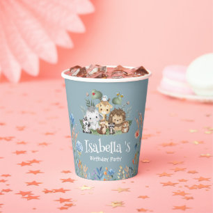Wild one safari animal jungle Floral Birthday name Paper Cups
