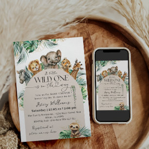 Wild One Safari Animal Jungle Modern Baby Shower Invitation