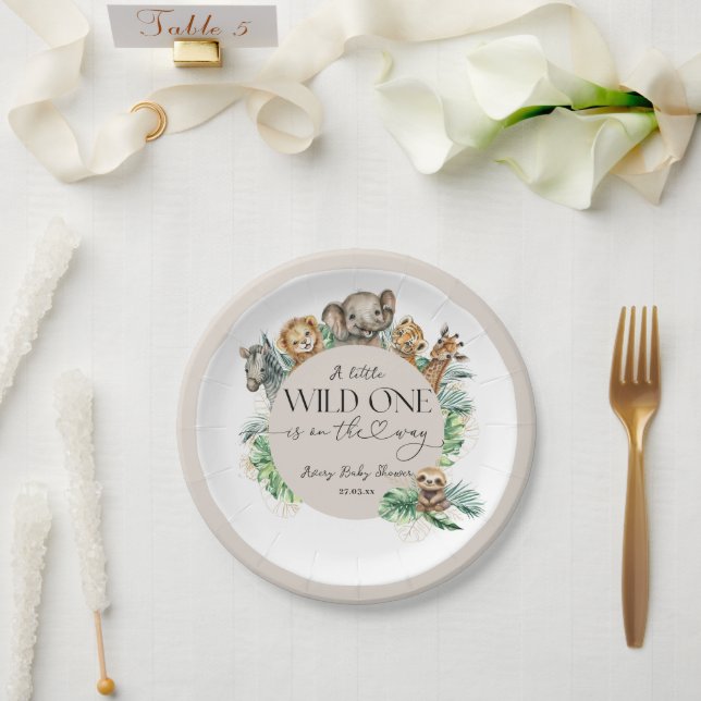 Wild One Safari Animal Jungle Modern Baby Shower Paper Plate (Wedding)