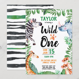 Wild One Safari Animal Kids 1st Birthday Invitation