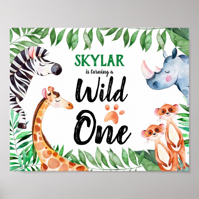 Wild One Safari Animal Kids 1st Birthday Party Poster (Front)