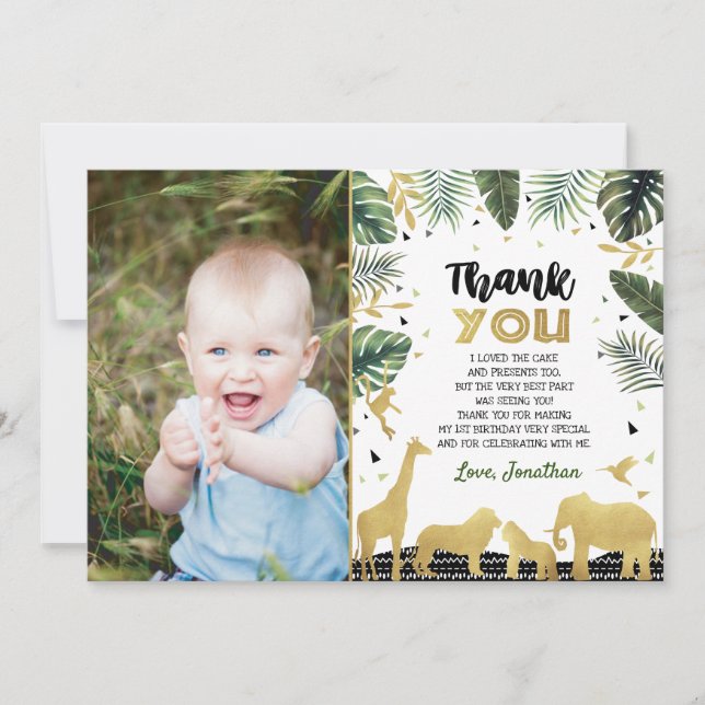 Wild One Safari Animal Thank You Note Card (Front)