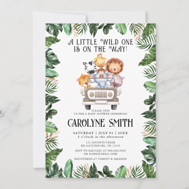 Wild One Safari Animal Tropical Jungle Baby Shower Invitation (Front)