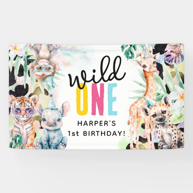 Wild One Safari Animals 1st Birthday Banner (Horizontal)