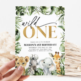 Wild One Safari Animals 1st Birthday Boys Invitation