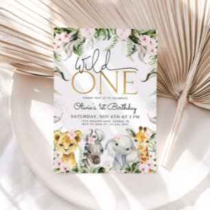 Wild One Safari Animals 1st Birthday Girl Invitati Invitation