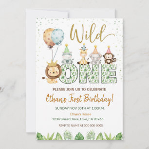 Wild One Safari Animals 1st Birthday Invitation