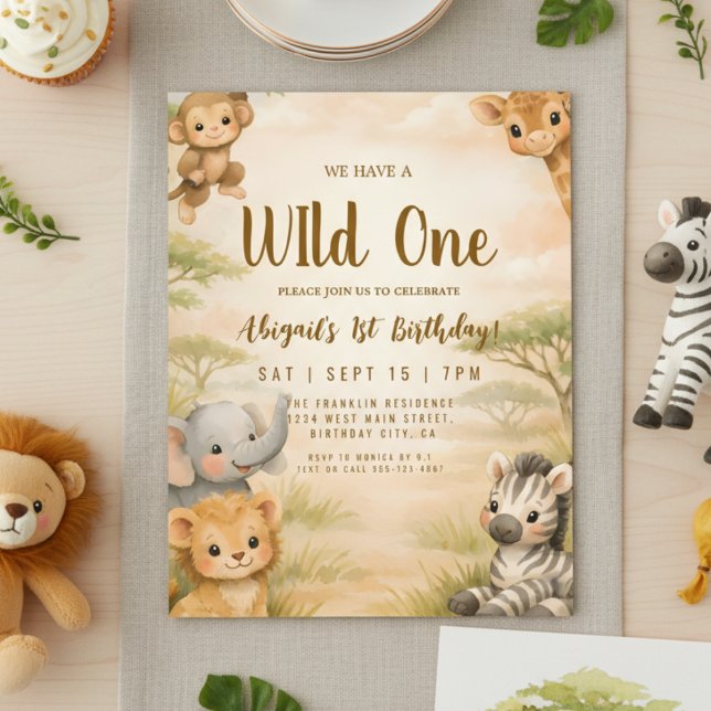 Wild One Safari Animals 1st Birthday Invitation (Creator Uploaded)