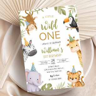 Wild One Safari Animals 1st Birthday Invitation