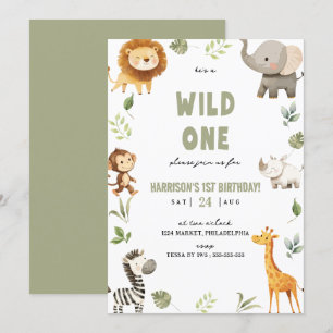 Wild One Safari Animals 1st Birthday Invitation