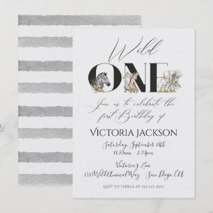 Wild One safari Animals 1st Birthday Invitations