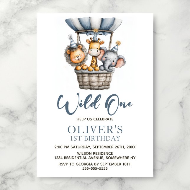 Wild One Safari Animals 1st Birthday Party Invitation (Creator Uploaded)