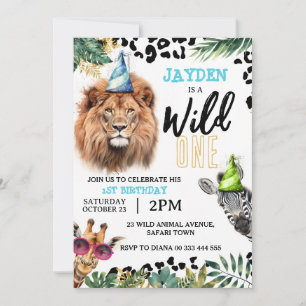 Wild One Safari Animals 1st Birthday Party Invitation