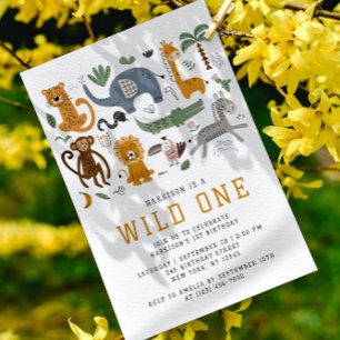 Wild One Safari Animals 1st Birthday QR Invitation