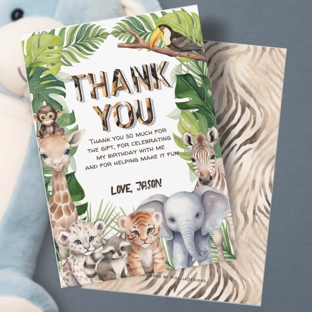 WIld one Safari animals 1st birthday thank you (Safari themed thank you cards)