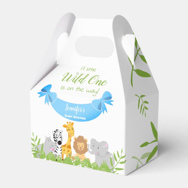 Wild One Safari Animals Baby Shower Boy  Favour Box (Front Side)