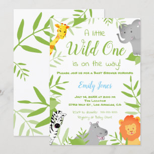 Wild One Safari Animals Baby Shower Boy Invitation