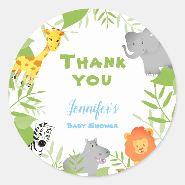 Wild One Safari Animals Baby Shower Boy Sticker (Front)