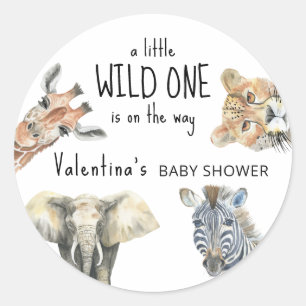 Wild One Safari Animals Baby Shower Classic Round Sticker