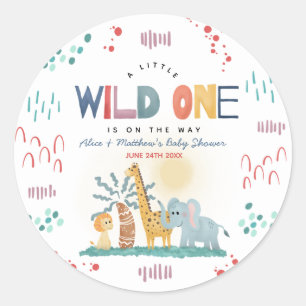 Wild One Safari Animals Baby Shower Classic Round Sticker