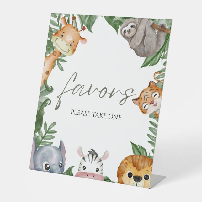 Wild One Safari Animals Baby Shower Favours Pedestal Sign (Front)