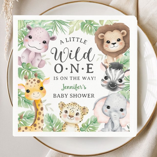Wild One Safari Animals Baby Shower Gender Neutral Napkin (Creator Uploaded)