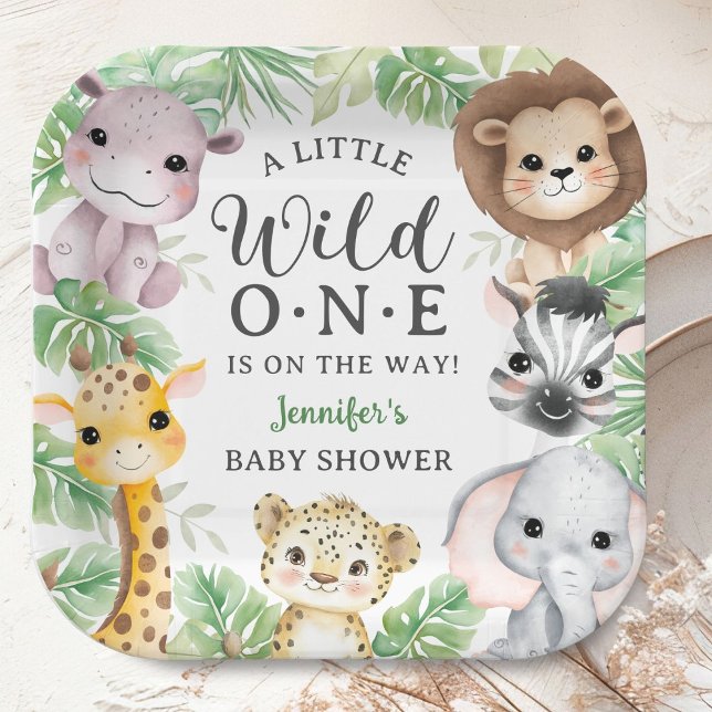 Wild One Safari Animals Baby Shower Gender Neutral Paper Plate (Creator Uploaded)