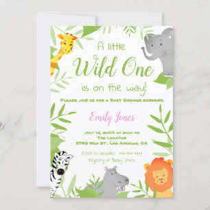 Wild One Safari Animals Baby Shower Girl Invitation