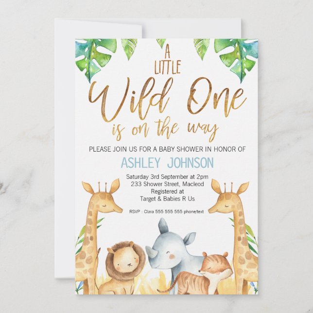 Wild One Safari Animals Baby Shower Invitation (Front)