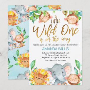 Wild One Safari Animals Baby Shower Invitation