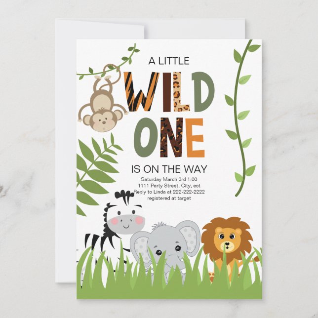 Wild One Safari Animals Baby Shower Invitation (Front)