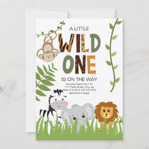 Wild One Safari Animals Baby Shower Invitation