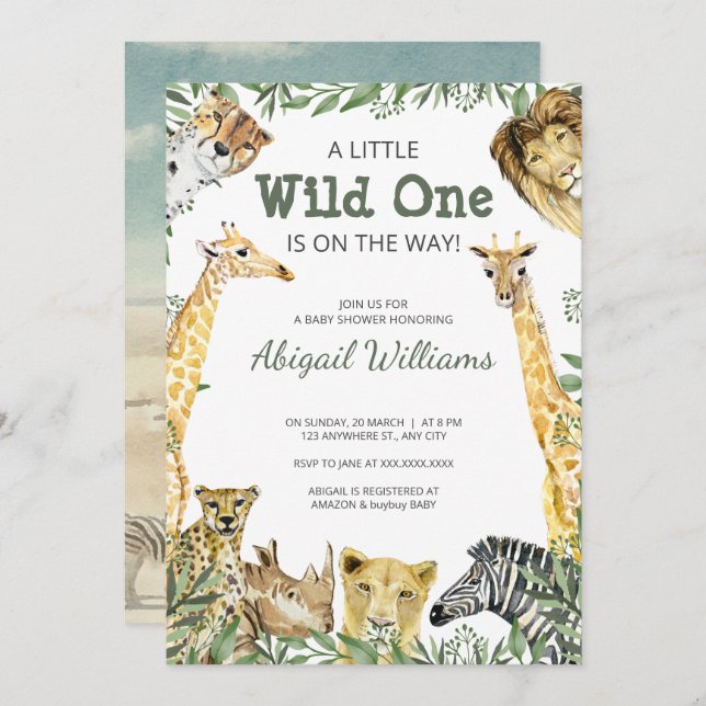 Wild One Safari Animals Baby Shower Invitation (Front/Back)