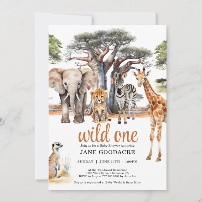 Wild One Safari Animals Baby Shower Invitation (Front)