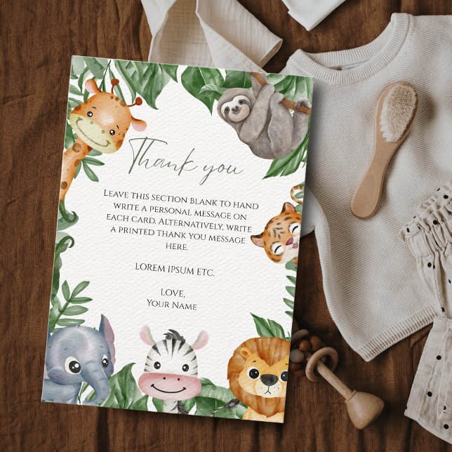 Wild One Safari Animals Baby Shower Thank You Card (Creator Uploaded)